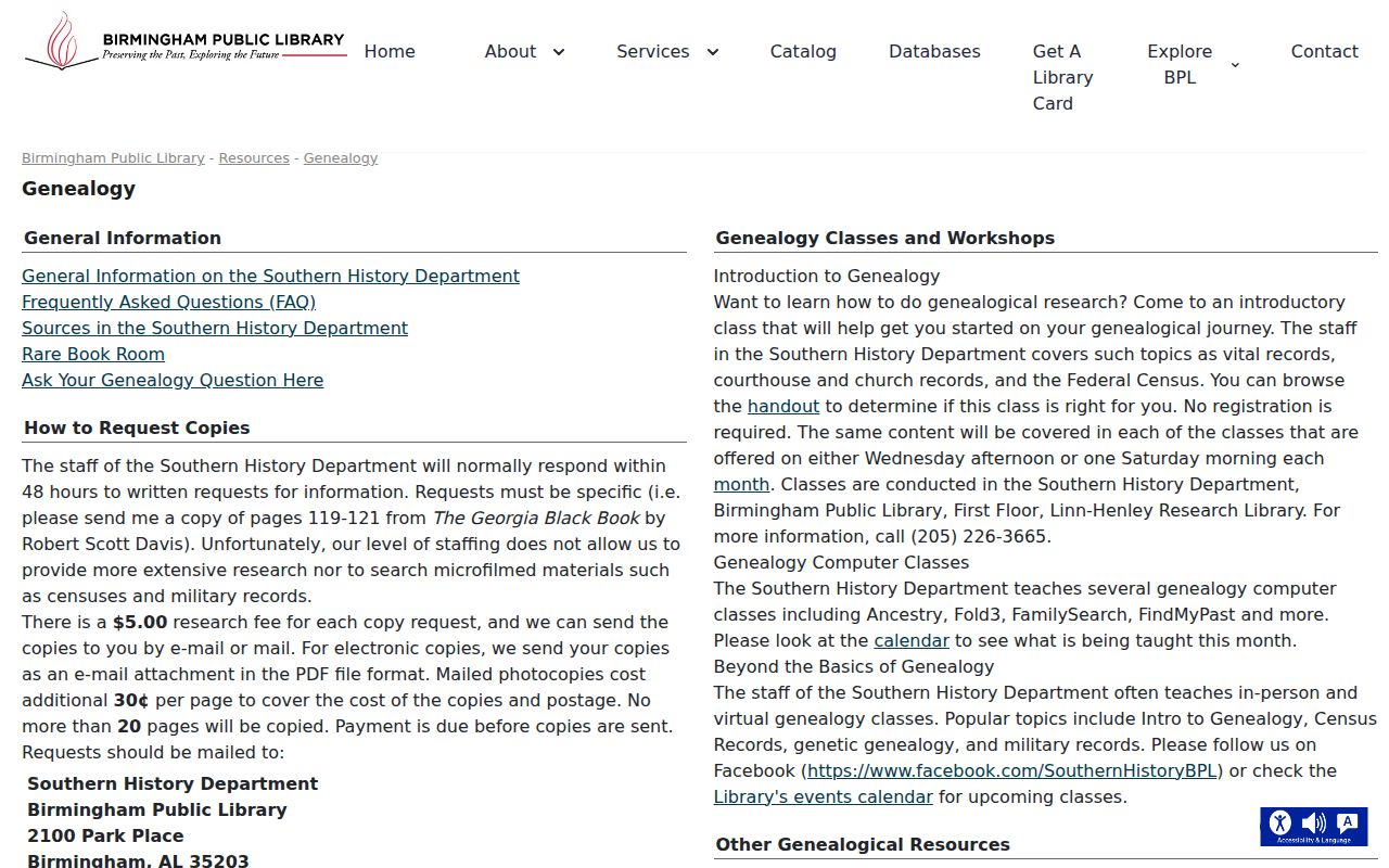 Birmingham Public Library Linn-Henley Research Library genealogy collection