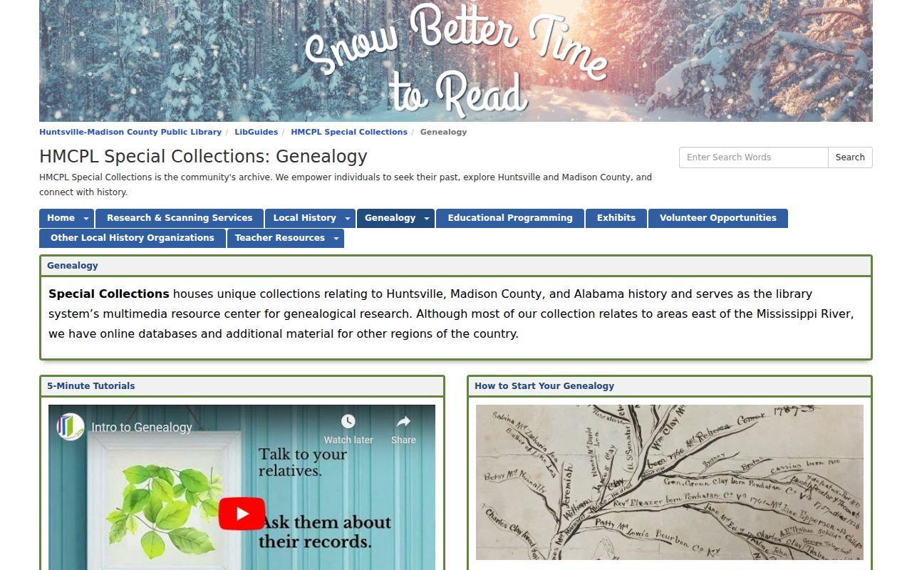 Huntsville-Madison County Public Library Heritage Room genealogy collection