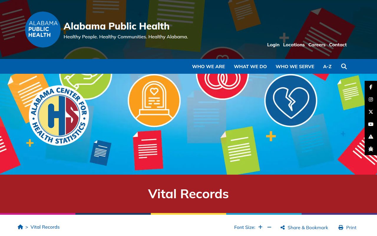 Alabama Department of Public Health vital records main page